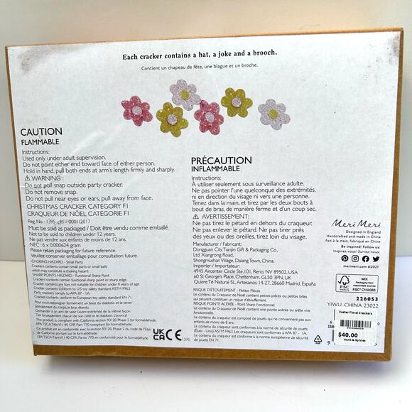 Meri Meri Floral Crackers Easter Spring with Hat Joke and Brooch Set of 6 Easter - Picture 3 of 3